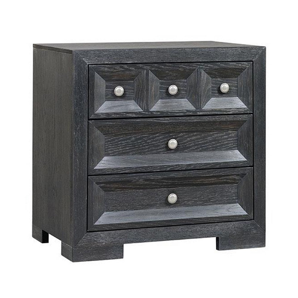 Kizie Oversized Nightstand | USB A-C | 3 Drawer | 38" Weathered Black