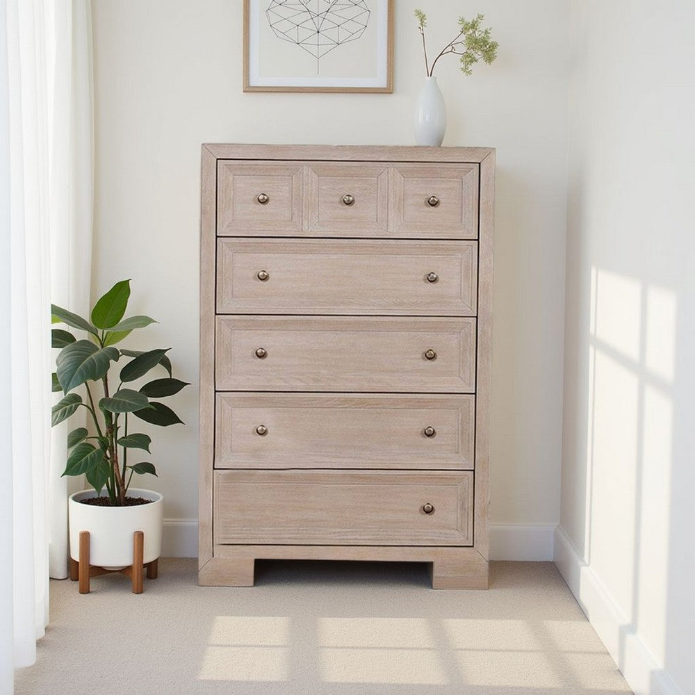 Kizie Tall Dresser Chest | 5 Drawers | Bronze | Beige Solid Wood | 38"