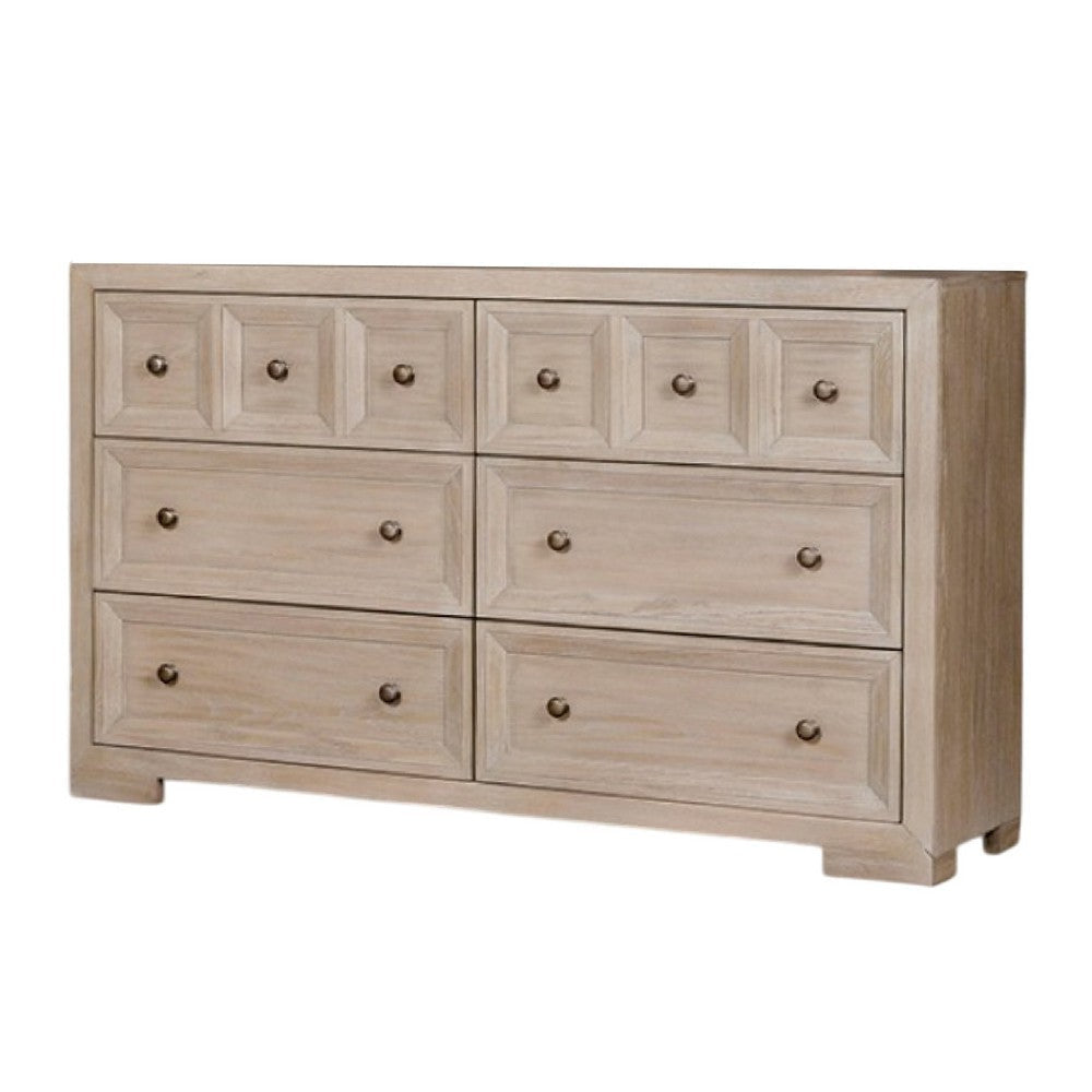 Kizie Wide Dresser | 6 Drawers | Bronze | Beige Solid Wood | 62’’ BM333814