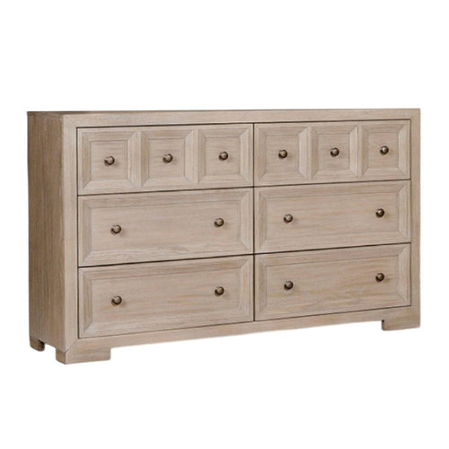 Kizie Wide Dresser | 6 Drawers | Bronze | Beige Solid Wood | 62"