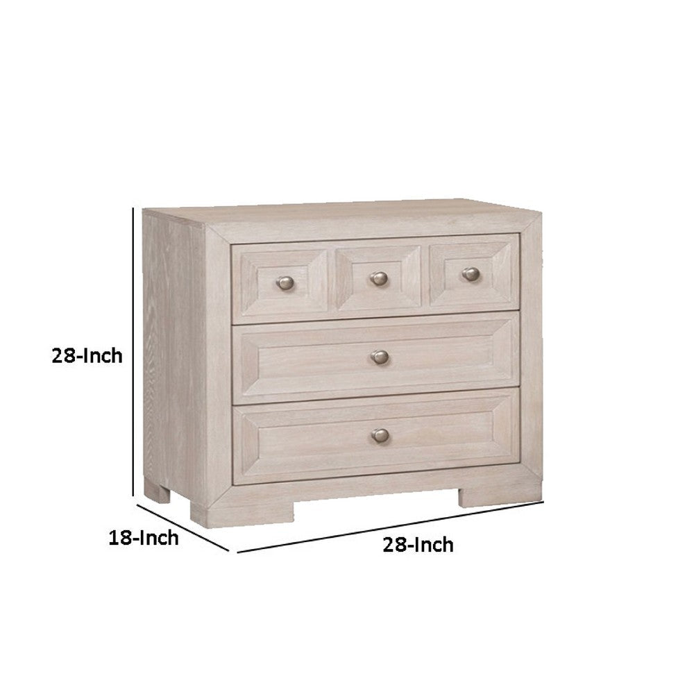 Kizie Nightstand | USB | 3 Drawers | Bronze | Beige Solid Wood | 28’’ BM333816