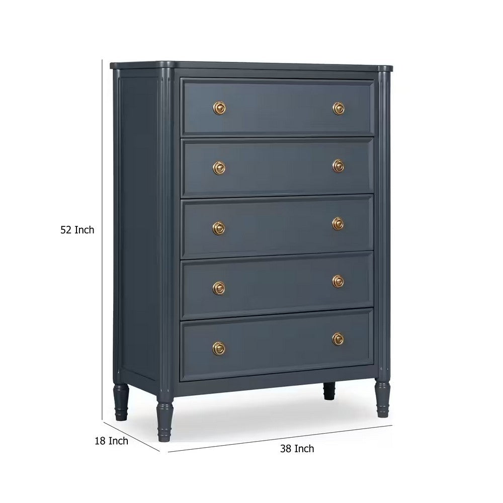 Alta Tall Dresser Chest | 5 Drawers | Malta Blue Solid Wood | 38’’