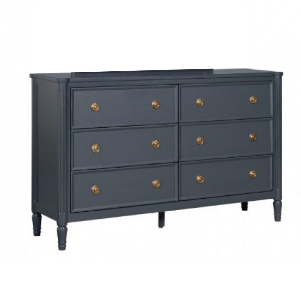Alta Wide Dresser | 6 Drawers, Gold and Malta Blue Solid Wood | 62"