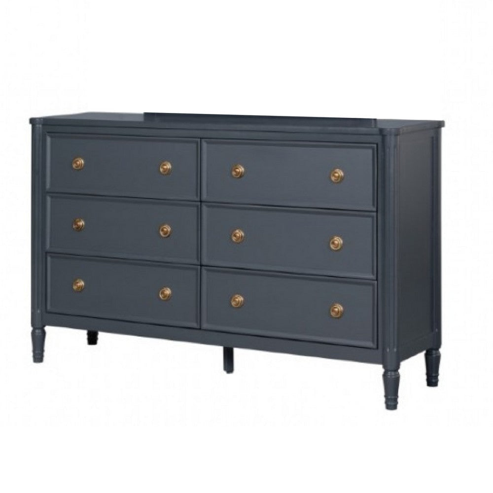 Alta Wide Dresser | 6 Drawers Gold and Malta Blue Solid Wood | 62’’