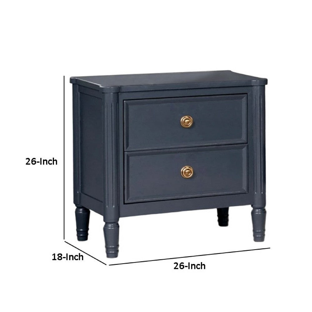 Alta Nightstand | 2 Drawers | USB A-C | Malta Blue Solid Wood | 26’’