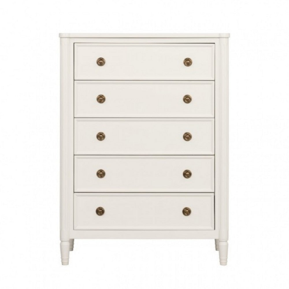 Alta Tall Dresser Chest | 5 Drawers | Gold | White Solid Wood | 38’’