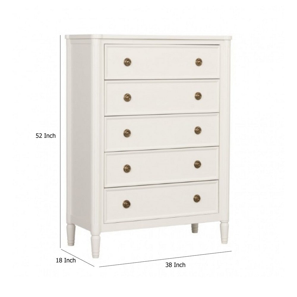 Alta Tall Dresser Chest | 5 Drawers | Gold | White Solid Wood | 38’’