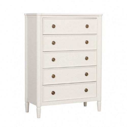 Alta Tall Dresser Chest | 5 Drawers | Gold | White Solid Wood | 38"