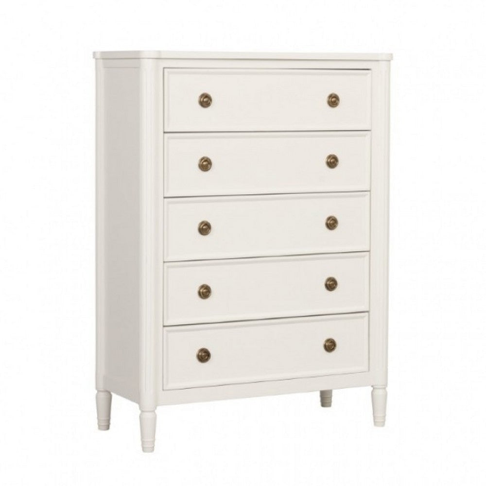 Alta Tall Dresser Chest | 5 Drawers | Gold | White Solid Wood | 38"