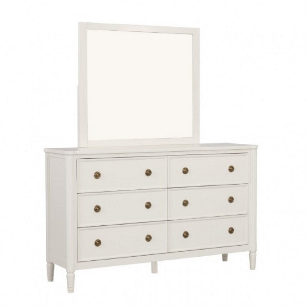 Alta Wide Dresser | 6 Drawers | Gold Handles | White Solid Wood | 62"