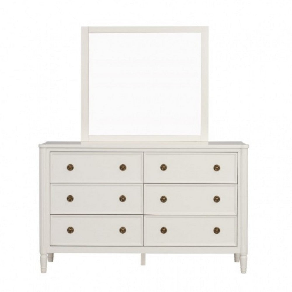 Alta Wide Dresser | 6 Drawers | Gold Handles | White Solid Wood | 62’’