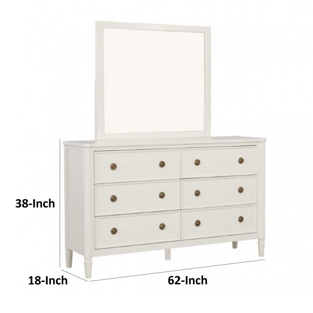 Alta Wide Dresser | 6 Drawers | Gold Handles | White Solid Wood | 62’’