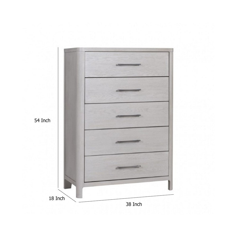 Reham Tall Dresser Chest | 5 Drawers Pewter Handles | White Wash Brown BM333826