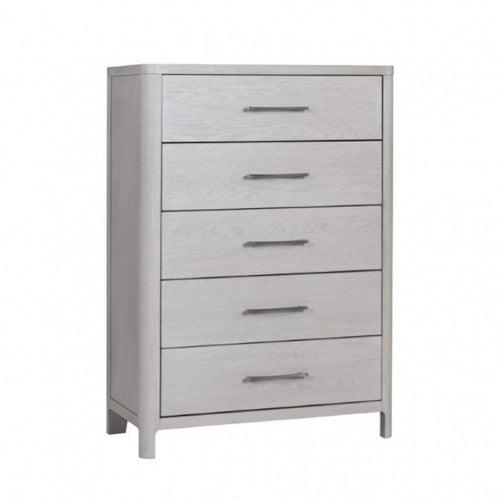 Reham Tall Dresser Chest | 5 Drawers Pewter Handles | White Wash Brown