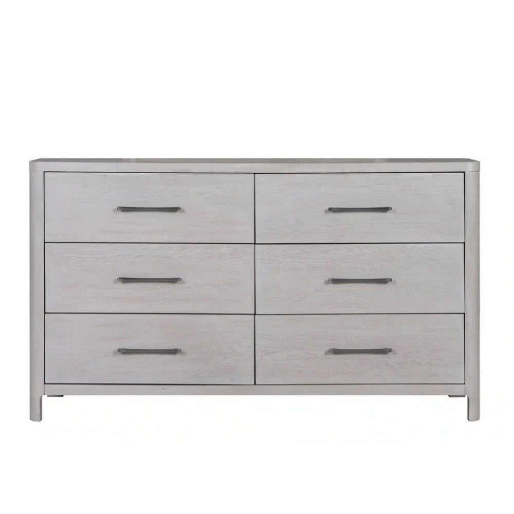 Reham Wide Dresser Chest | 6 Drawers Pewter Handles | White Wash Brown BM333827