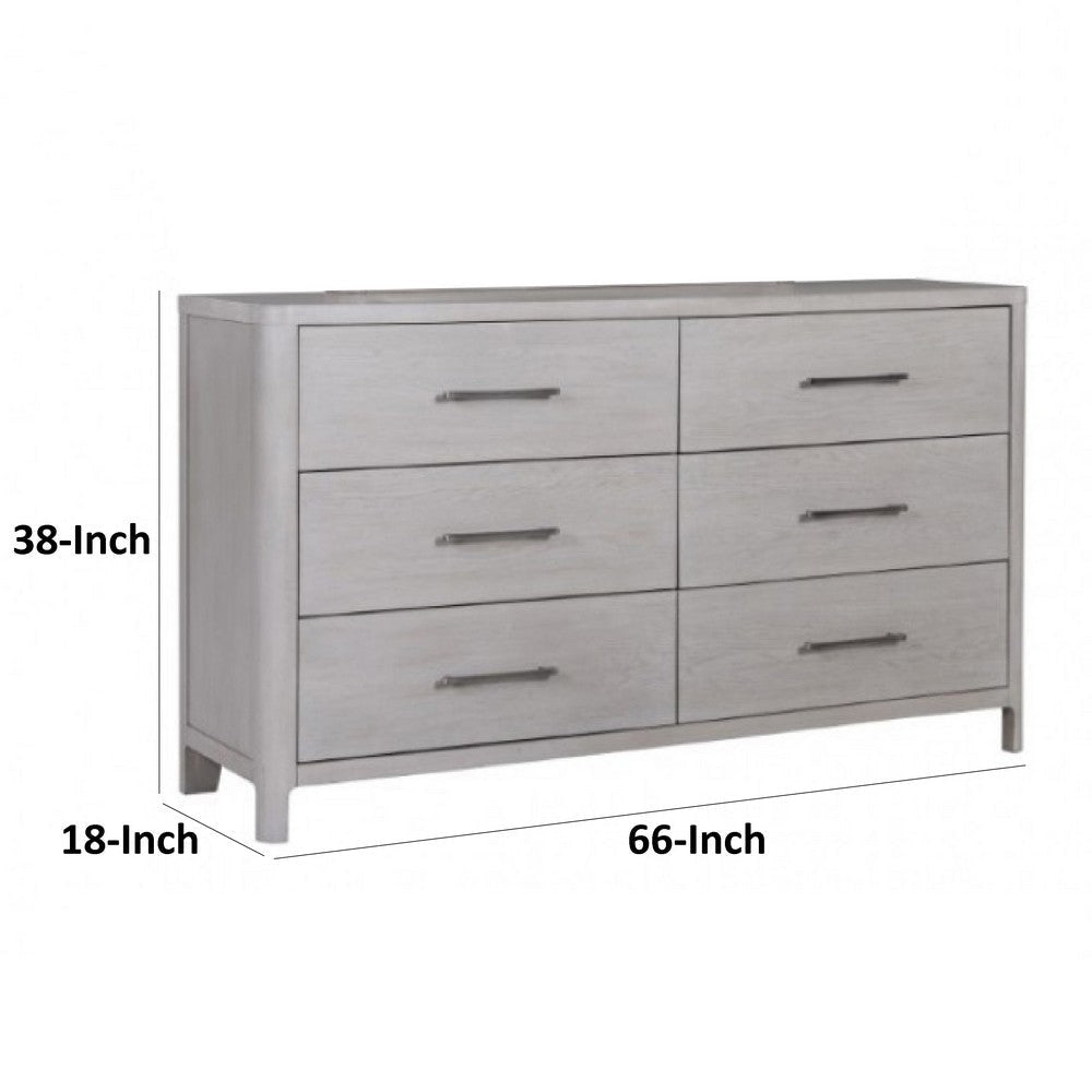 Reham Wide Dresser Chest | 6 Drawers Pewter Handles | White Wash Brown BM333827