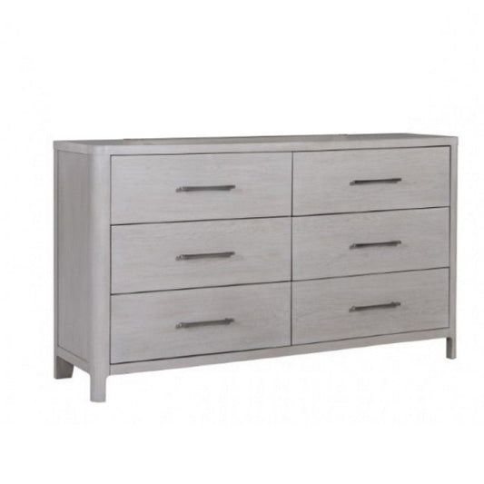 Reham Wide Dresser Chest | 6 Drawers Pewter Handles | White Wash Brown