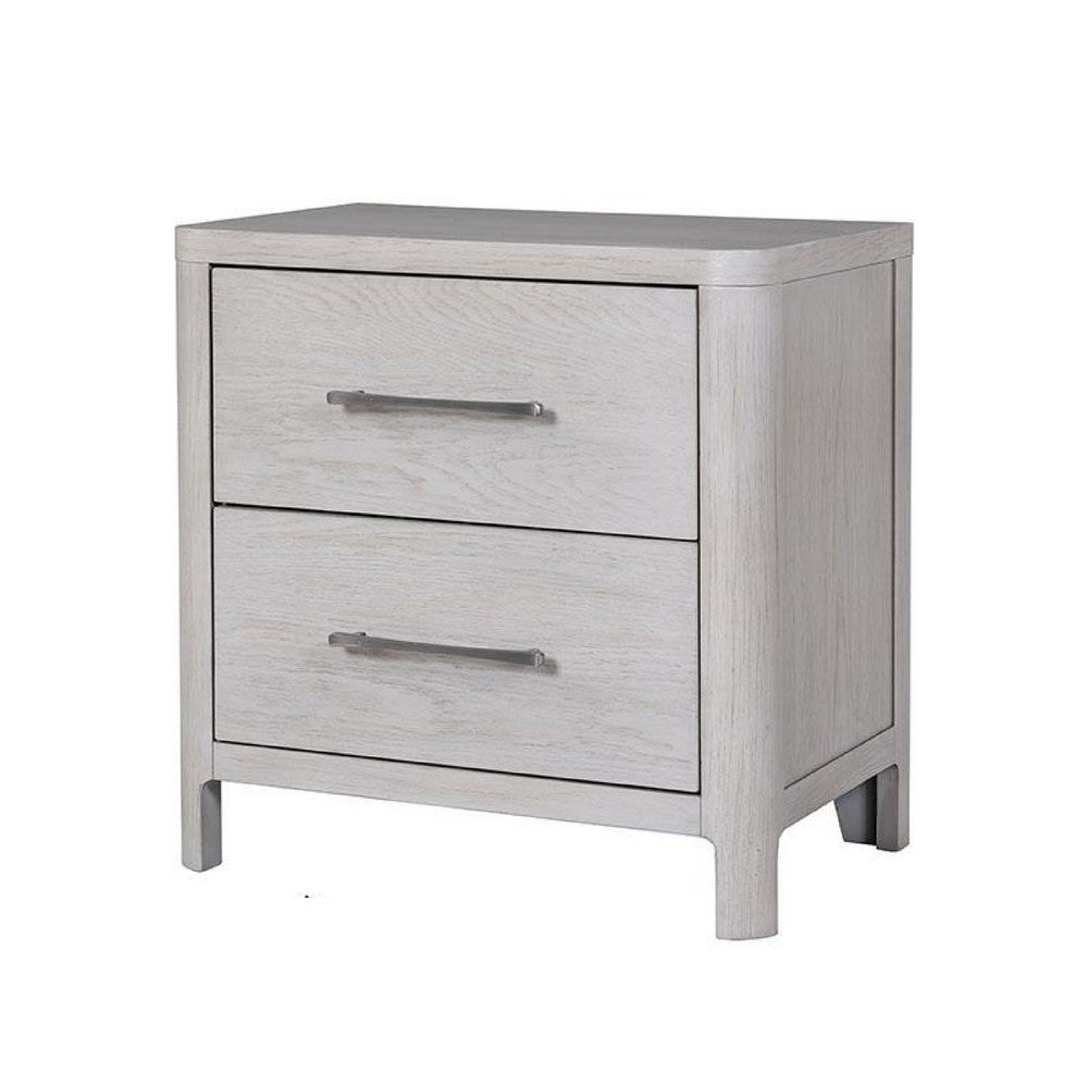 Reham Nightstand | 2 Drawers | USB A-C | White Wash Brown Wood | 27’’ BM333829