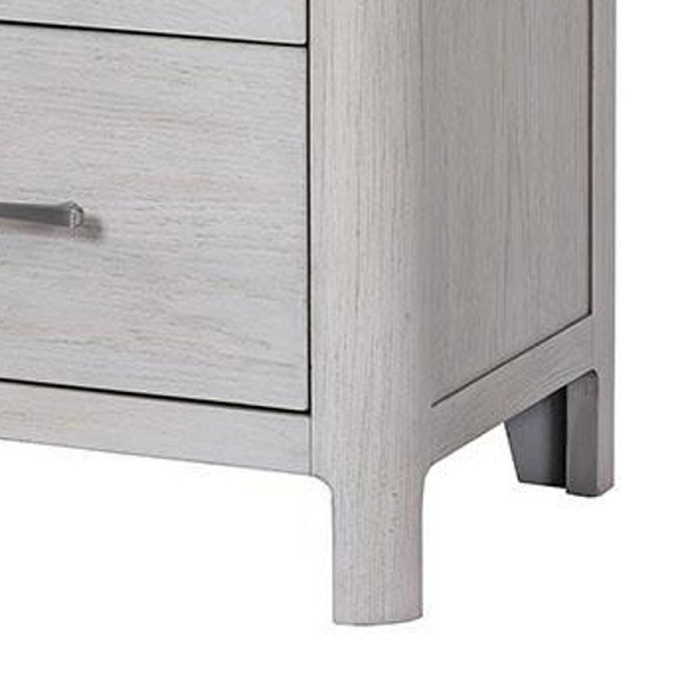 Reham Nightstand | 2 Drawers | USB A-C | White Wash Brown Wood | 27’’ BM333829