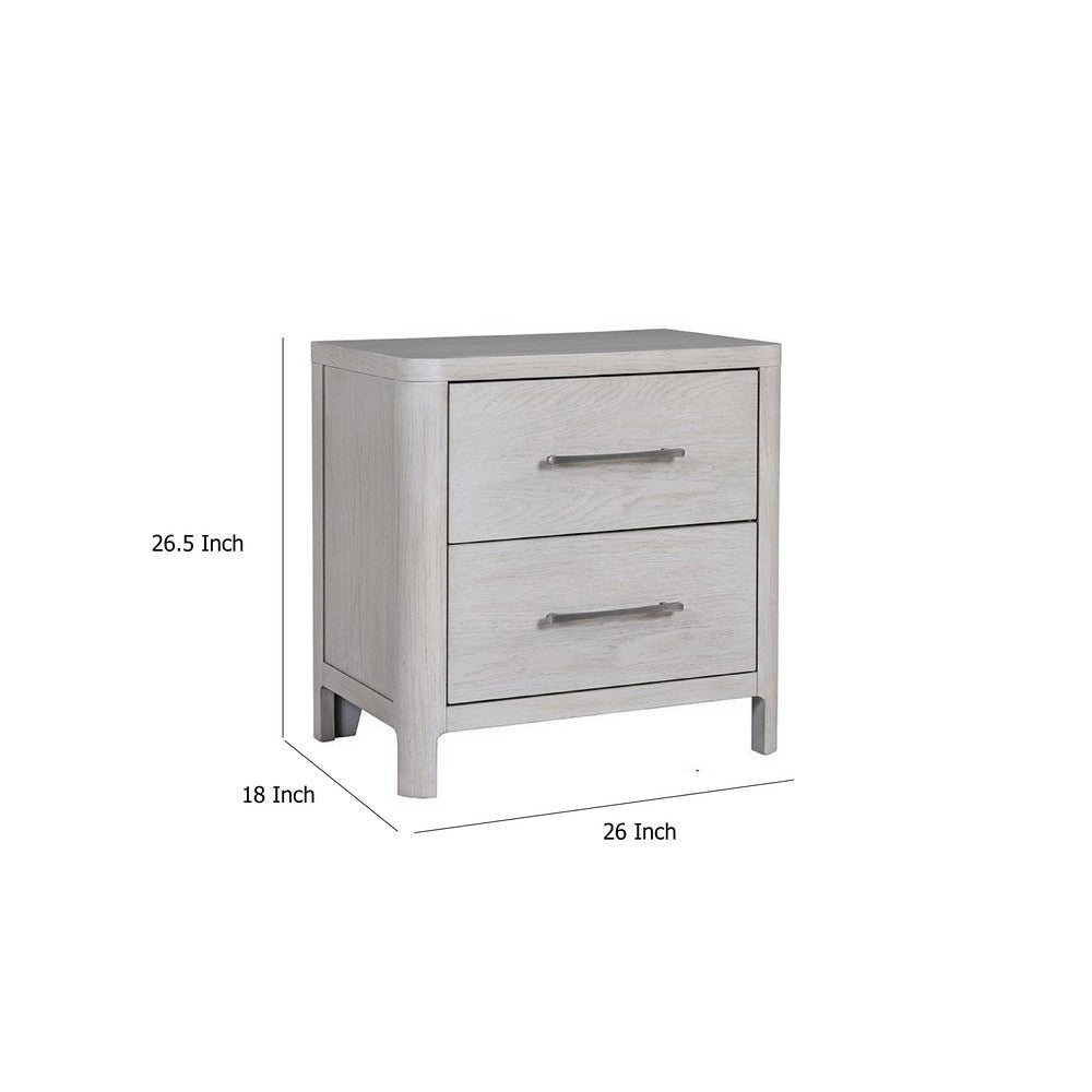 Reham Nightstand | 2 Drawers | USB A-C | White Wash Brown Wood | 27’’ BM333829
