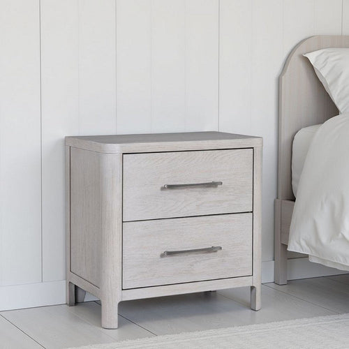 Reham Nightstand | 2 Drawers | USB A-C | White Wash Brown Wood | 27"