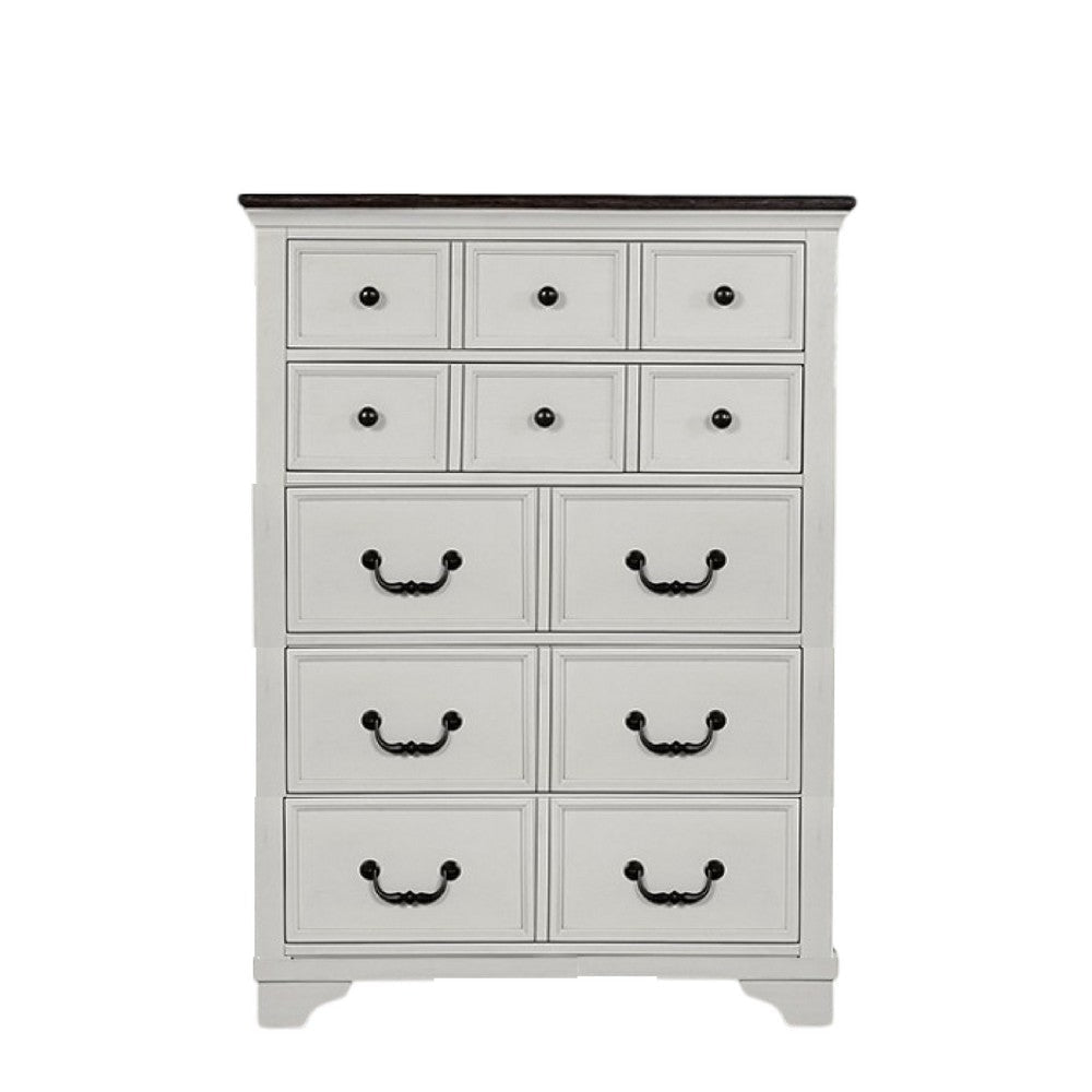 Hamps Tall Dresser Chest | 5 Drawers | White | Dark Brown Solid Wood