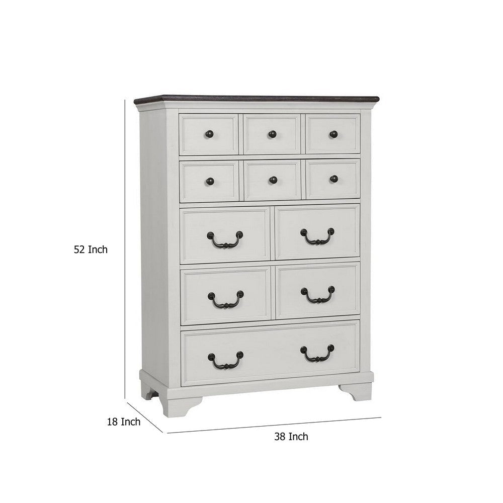 Hamps Tall Dresser Chest | 5 Drawers | White | Dark Brown Solid Wood BM333830