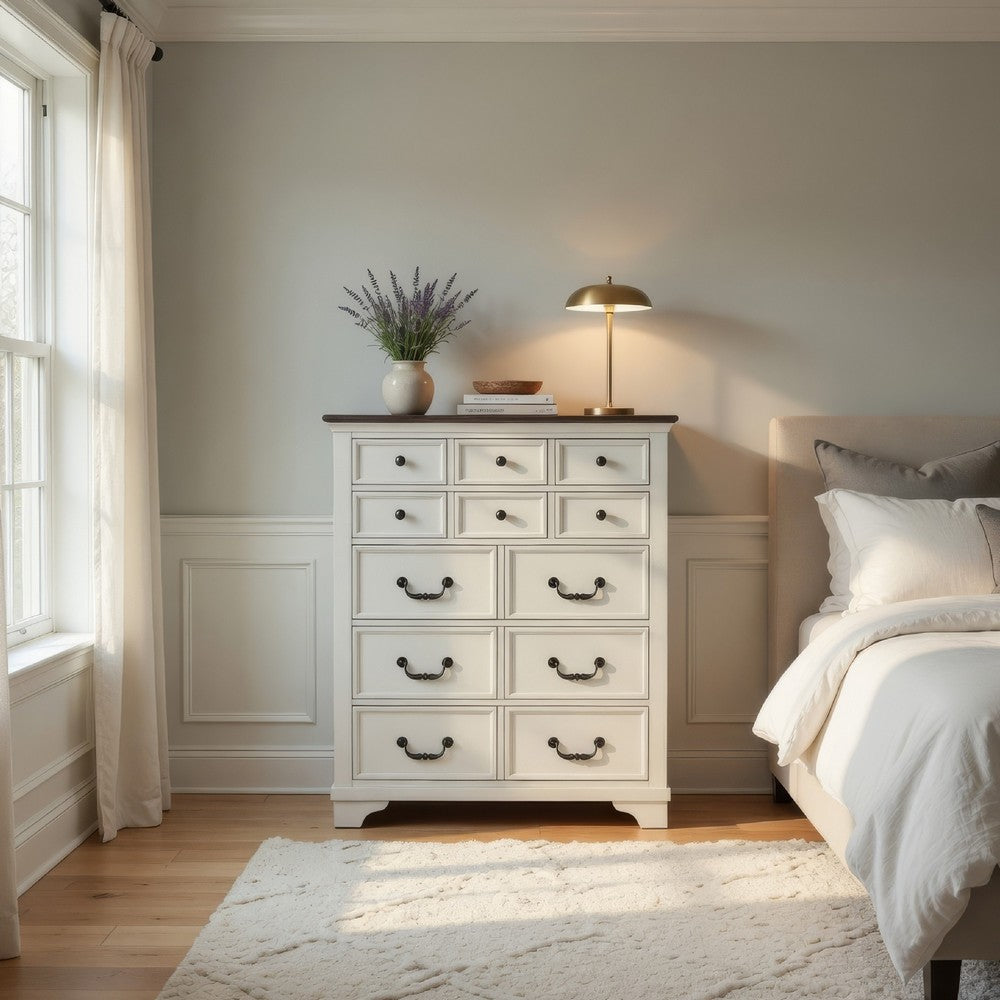 Hamps Tall Dresser Chest | 5 Drawers | White | Dark Brown Solid Wood