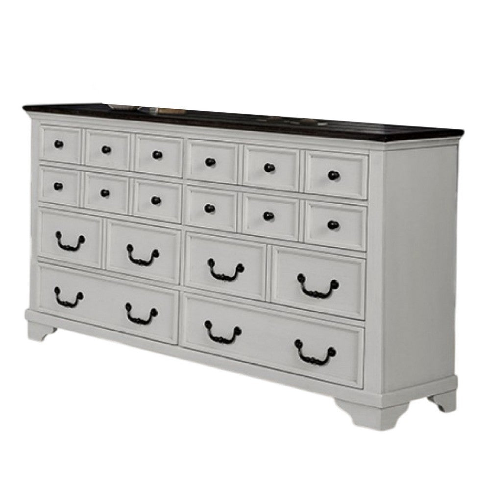 Hamps Wide Dresser | 8 Drawers | White and Dark Brown Solid Wood Frame BM333831
