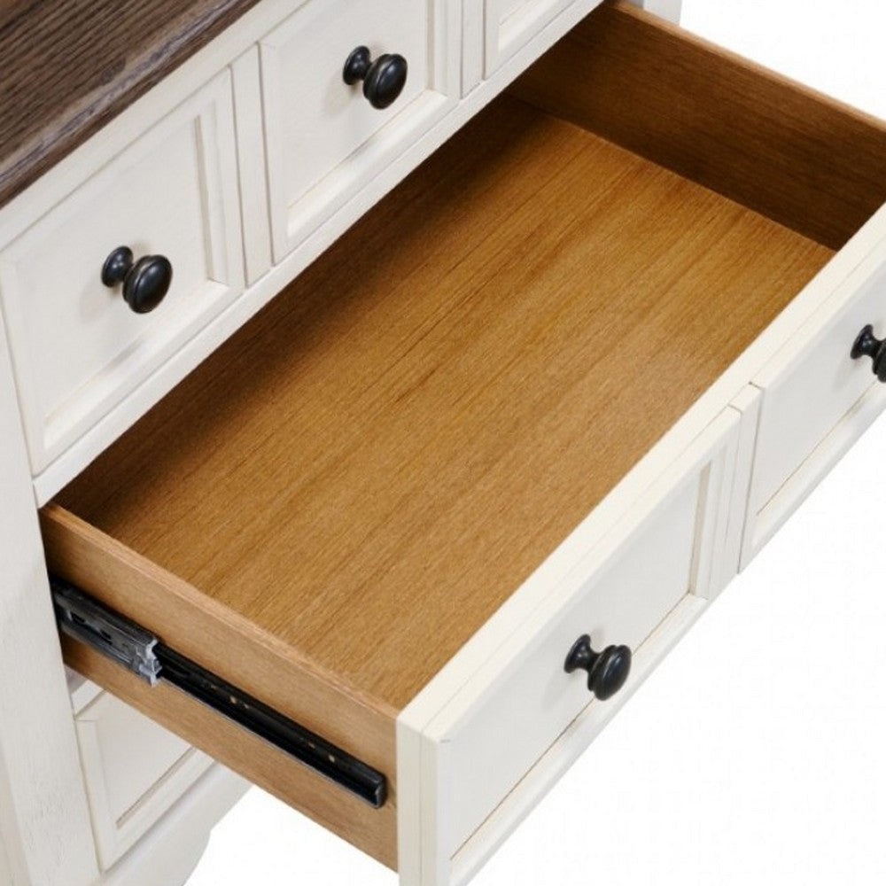 Hamps Wide Dresser | 8 Drawers | White and Dark Brown Solid Wood Frame BM333831