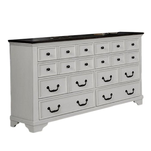 Hamps Wide Dresser | 8 Drawers | White and Dark Brown Solid Wood Frame