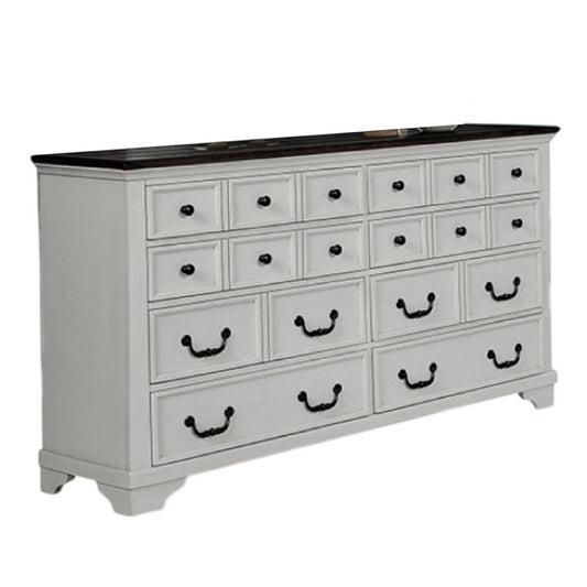 Hamps Wide Dresser | 8 Drawers | White and Dark Brown Solid Wood Frame