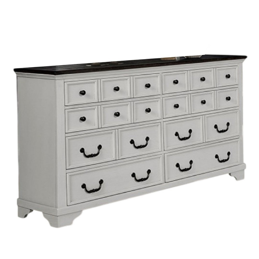 Hamps Wide Dresser | 8 Drawers | White and Dark Brown Solid Wood Frame