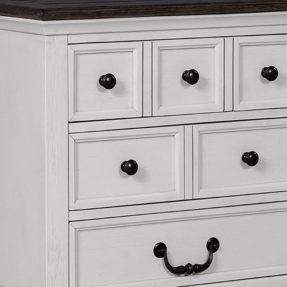 Hamps Nightstand | USB A-C | 3 Drawers | White and Dark Brown | 28’’ BM333833