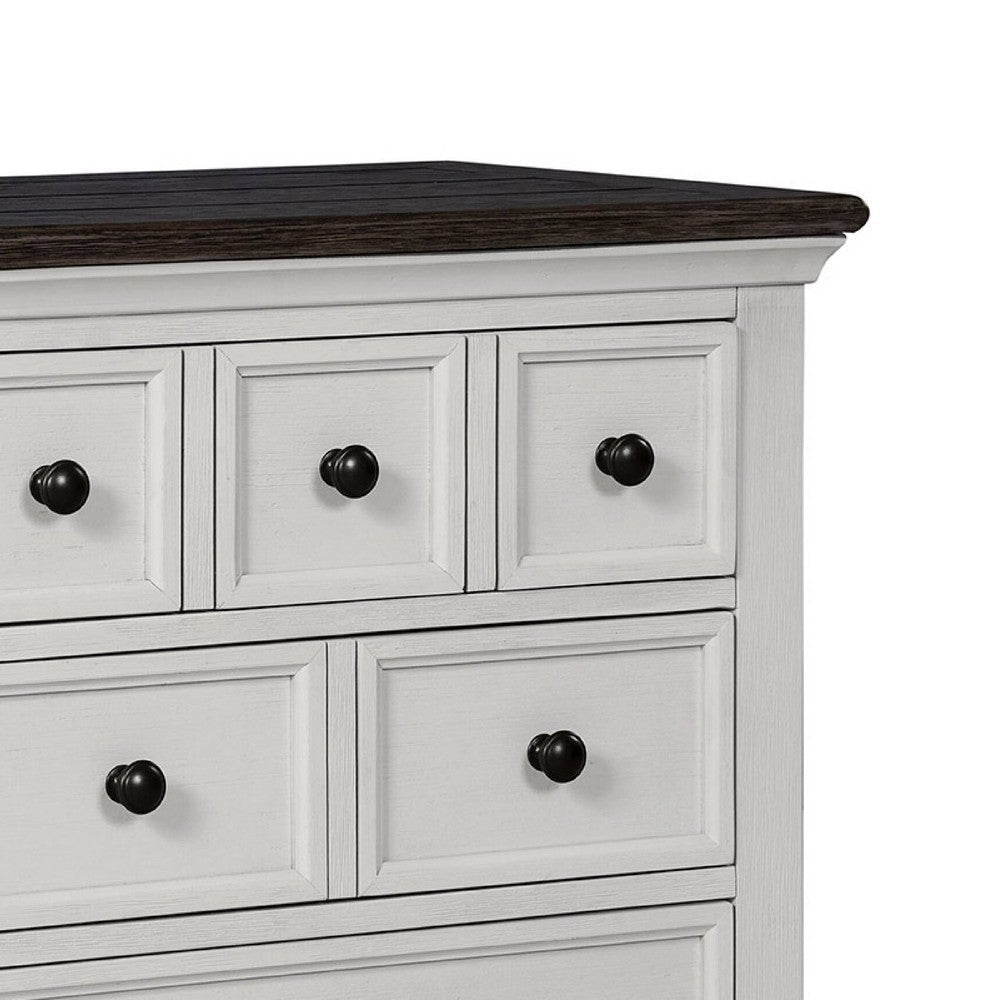 Hamps Nightstand | USB A-C | 3 Drawers | White and Dark Brown | 28’’ BM333833