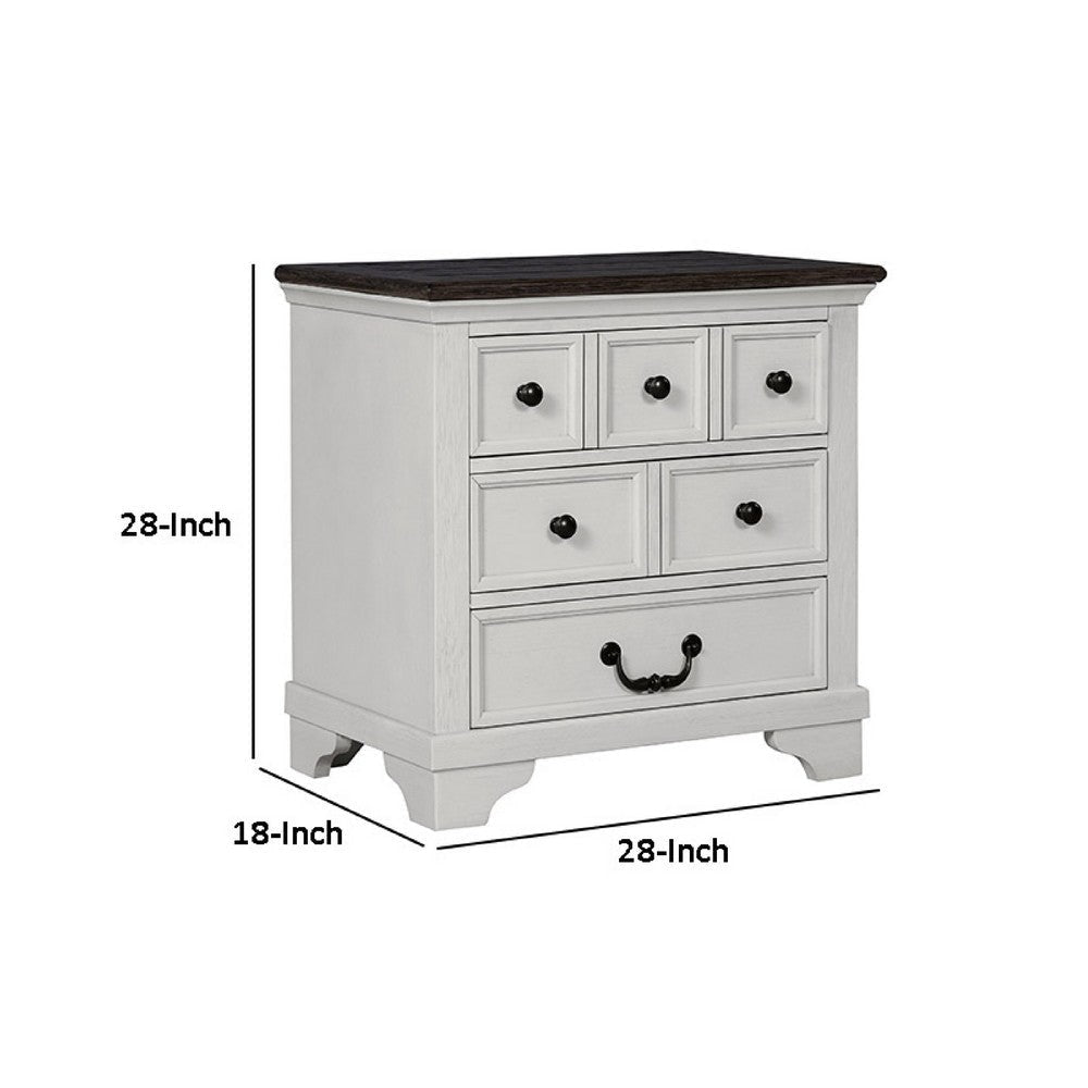 Hamps Nightstand | USB A-C | 3 Drawers | White and Dark Brown | 28’’ BM333833