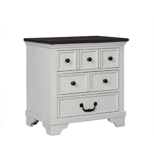 Hamps Nightstand | USB A-C | 3 Drawers | White and Dark Brown | 28"