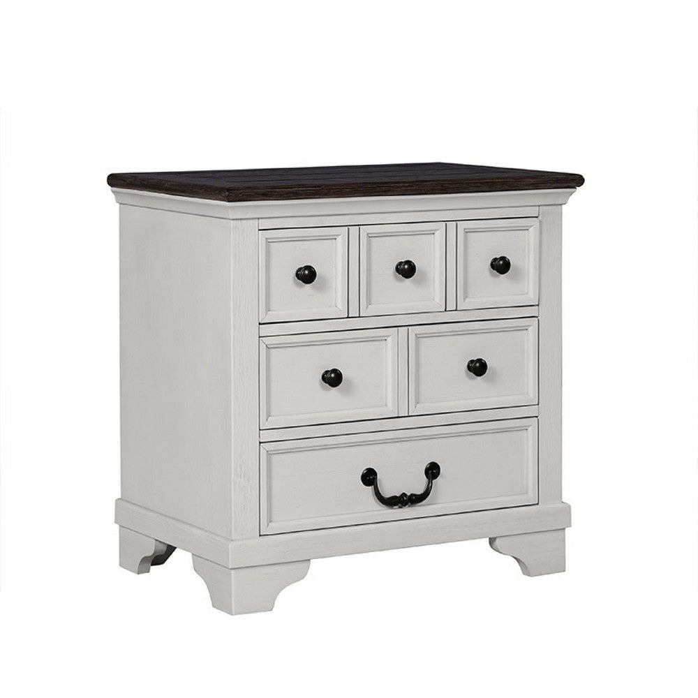 Hamps Nightstand | USB A-C | 3 Drawers | White and Dark Brown | 28"