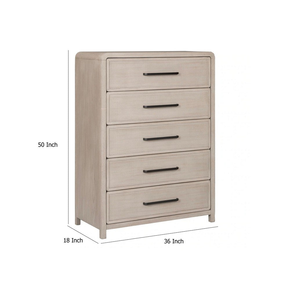 Giva Tall Dresser Chest | 5 Drawers | Natural Oak Beige Solid Wood BM333834