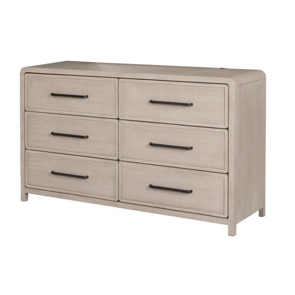 Giva Wide Dresser | 6 Drawers | Natural Oak Beige | Solid Rubberwood BM333835