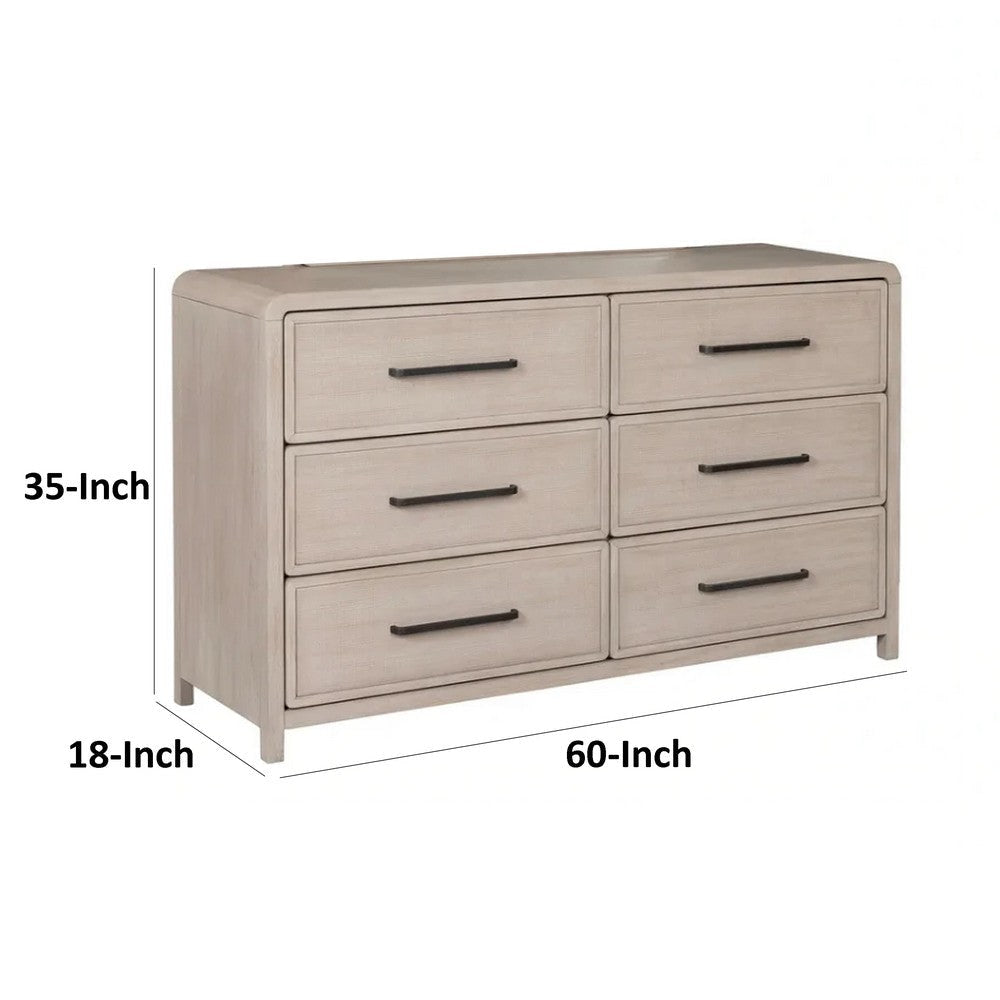 Giva Wide Dresser | 6 Drawers | Natural Oak Beige | Solid Rubberwood BM333835