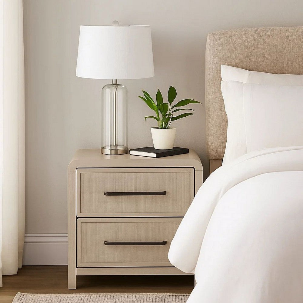Giva Nightstand | 2 Drawers | USB A-C | Natural Oak Beige Finish | 24"