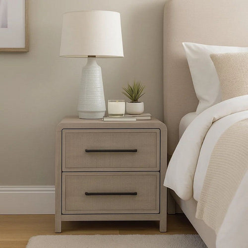 Giva Nightstand | 2 Drawers | USB A-C | Natural Oak Beige Finish | 24"