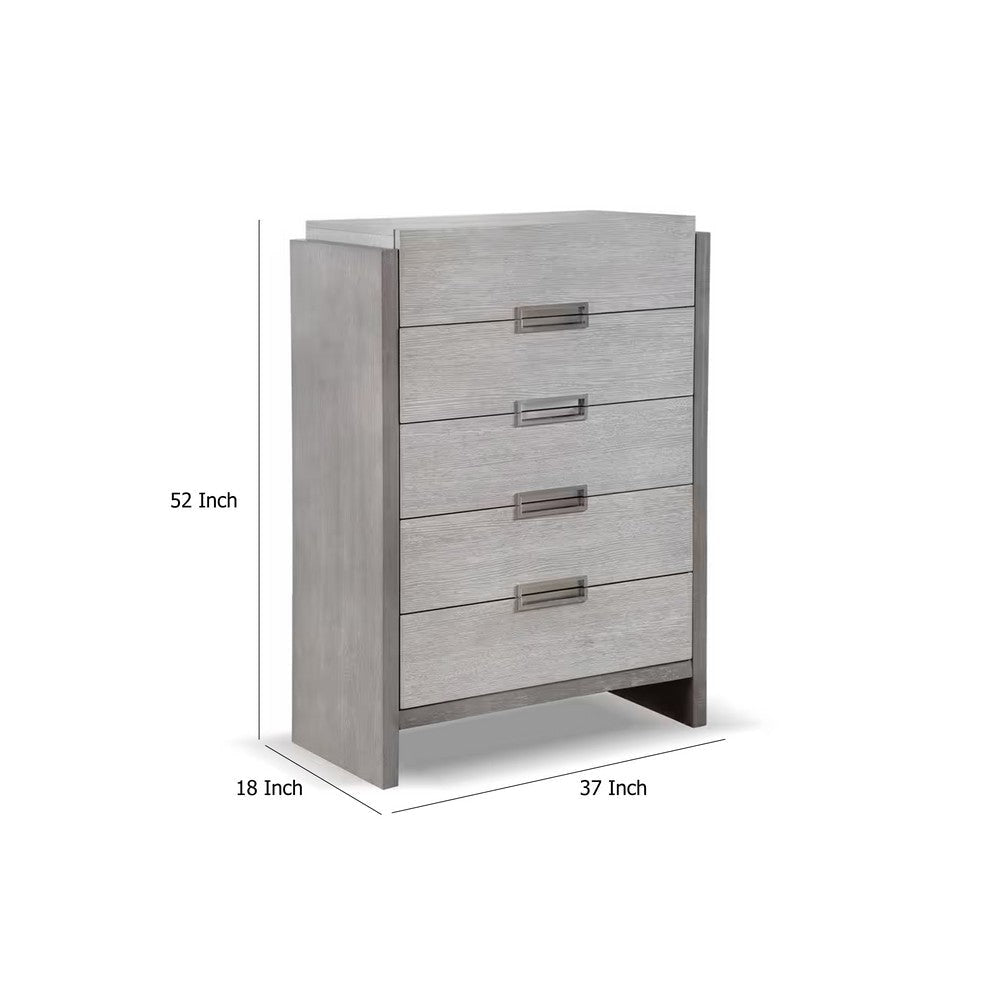 Rizvi Tall Dresser Chest | 5 Drawers | Bronze | Stone Gray Solid Wood BM333838