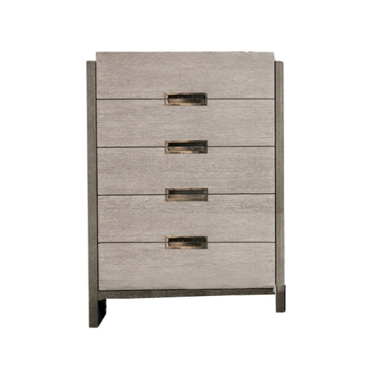 Rizvi Tall Dresser Chest | 5 Drawers | Bronze | Stone Gray Solid Wood