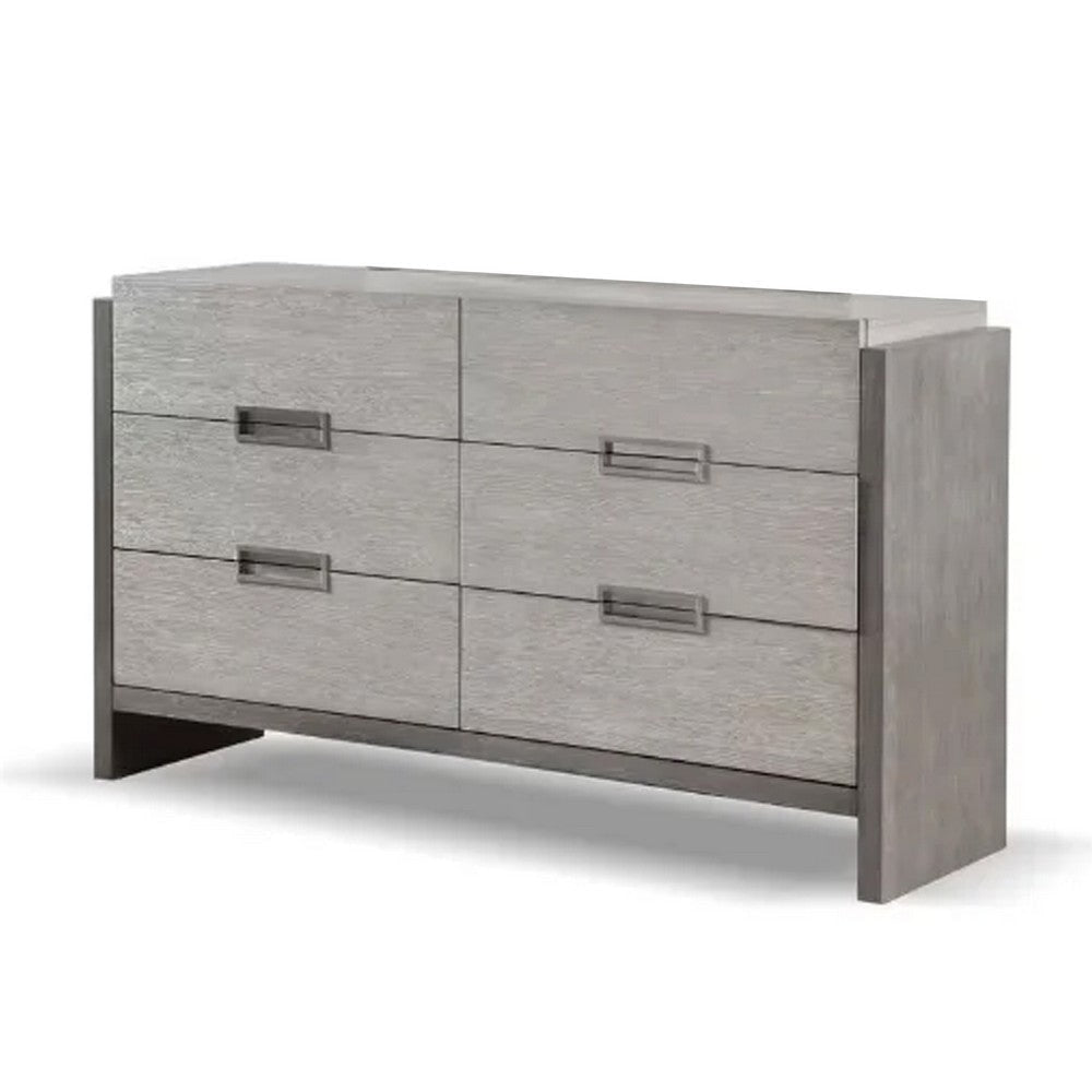 Rizvi Wide Dresser | 6 Drawers Bronze | Stone Gray Solid Wood 64’’ BM333839
