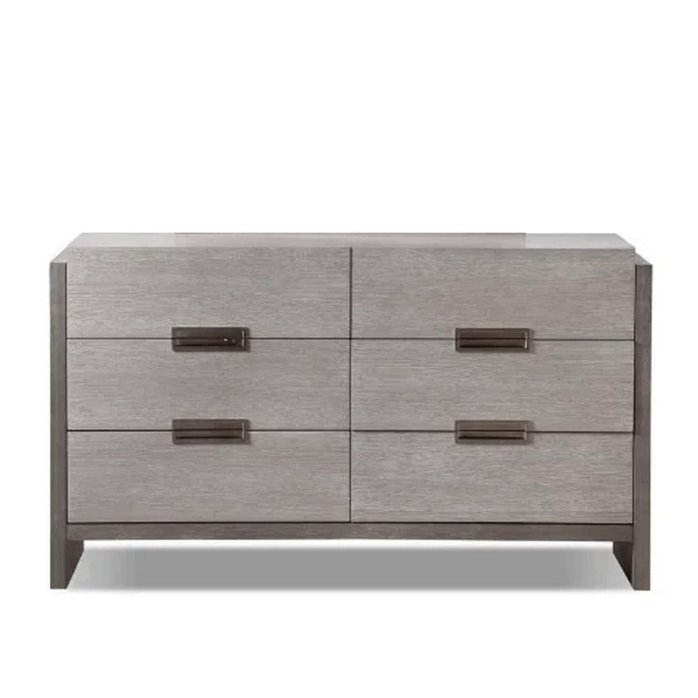 Rizvi Wide Dresser | 6 Drawers Bronze | Stone Gray Solid Wood 64’’ BM333839