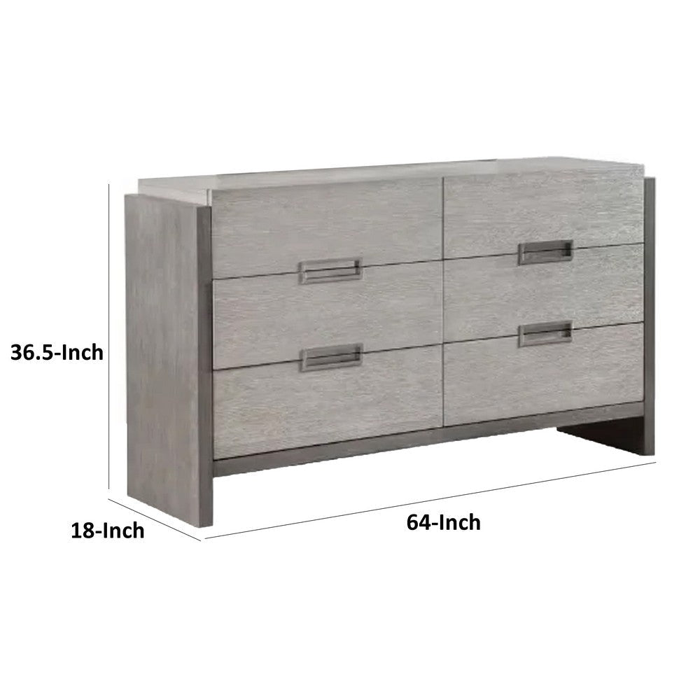 Rizvi Wide Dresser | 6 Drawers Bronze | Stone Gray Solid Wood 64’’ BM333839