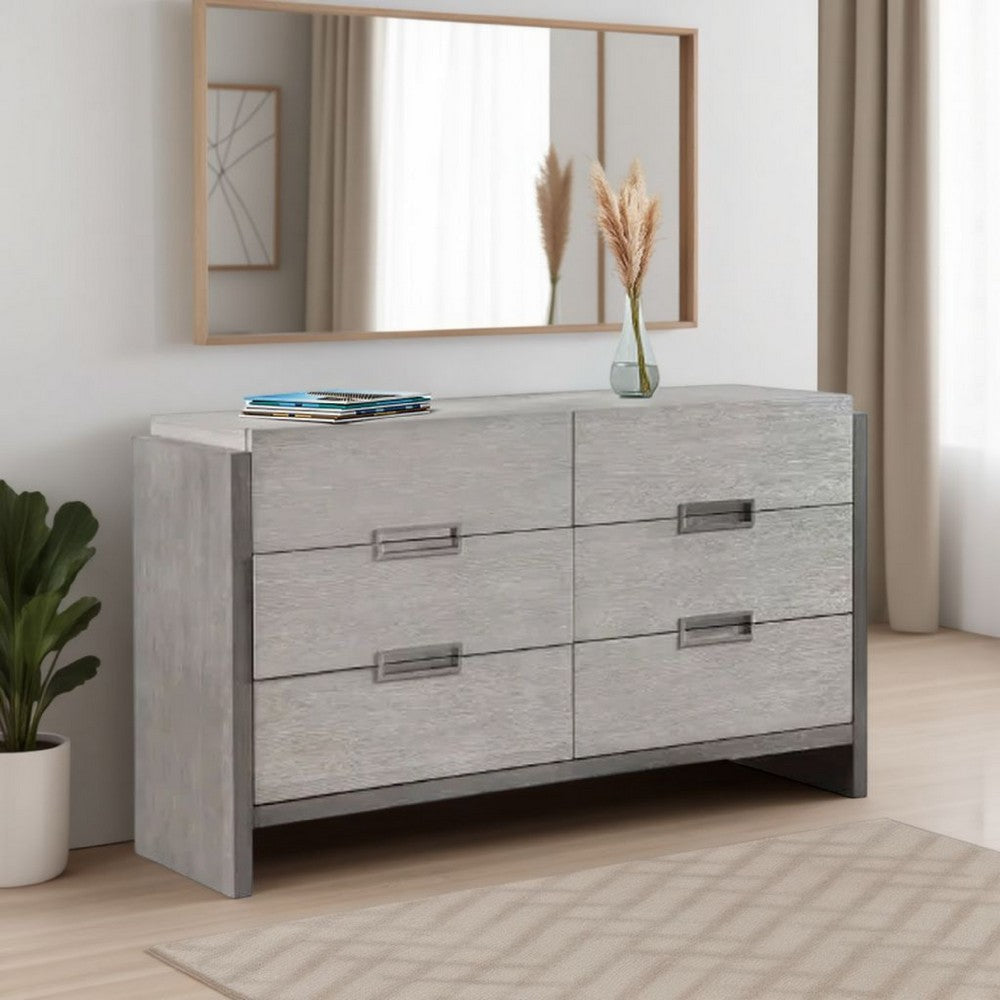 Rizvi Wide Dresser | 6 Drawers Bronze | Stone Gray Solid Wood 64"
