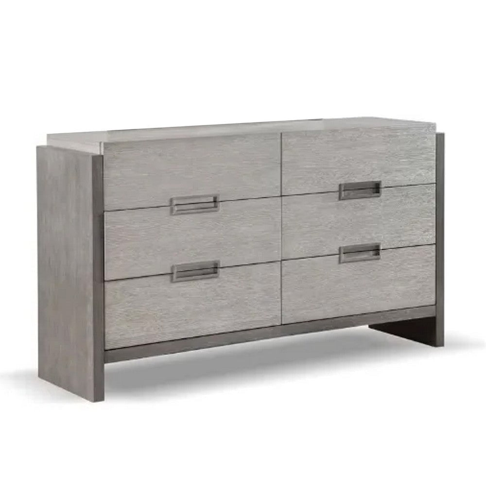 Rizvi Wide Dresser | 6 Drawers Bronze | Stone Gray Solid Wood 64’’ BM333839